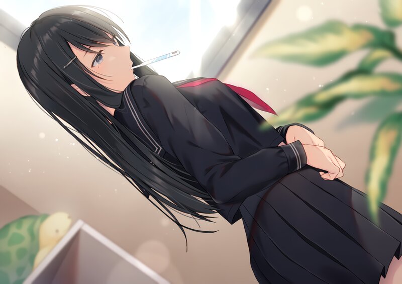 Anime Girl with Thermometer — Black