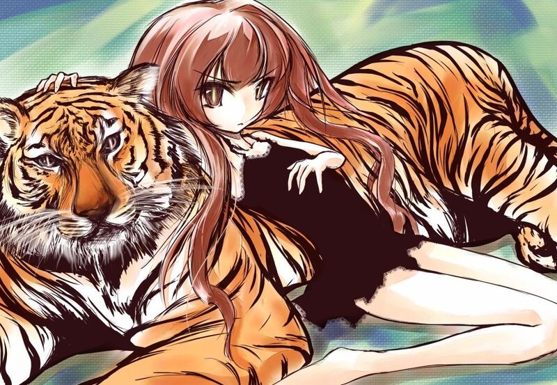 anime girl with tiger