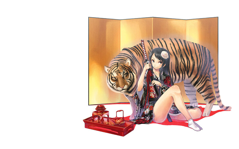 Anime girl with tiger and sword