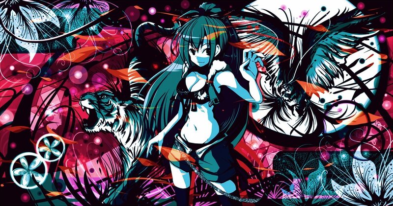anime girl with tiger and wings