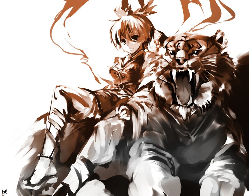 anime girl with tiger companion