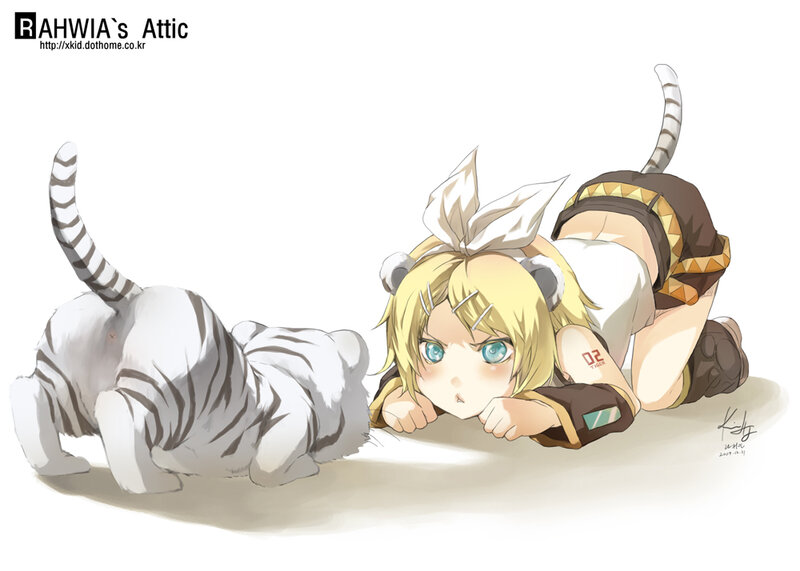 Anime girl with tiger cub