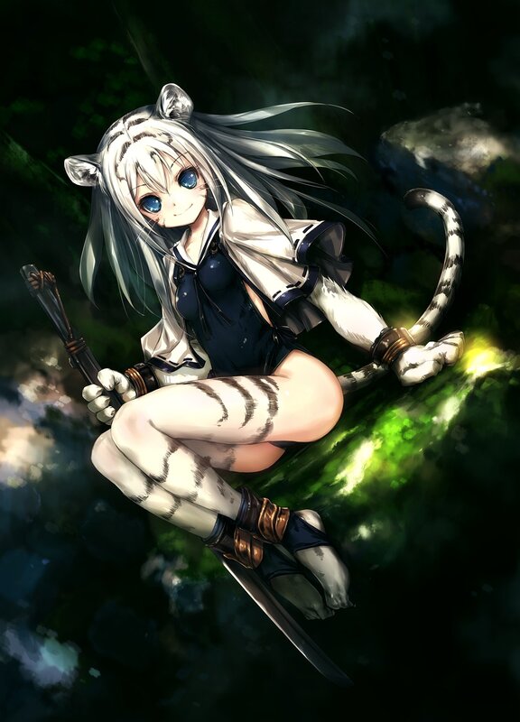 Anime Girl with Tiger Features — Green