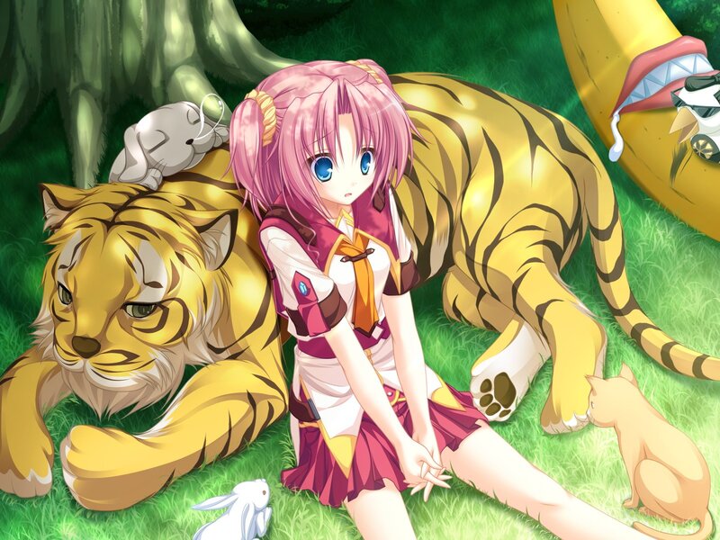 Anime girl with tiger in forest