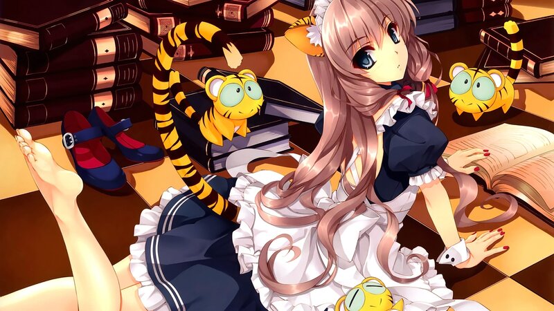 Anime Girl with Tiger Plush