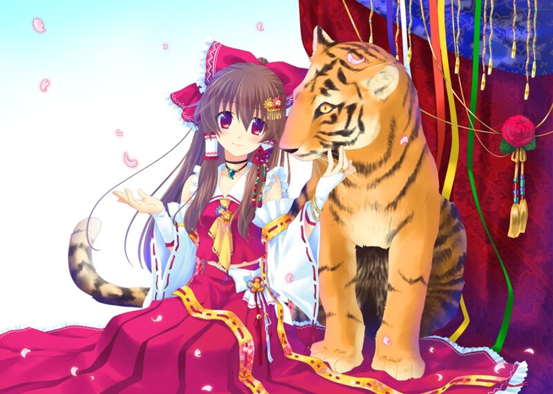 Anime Girl with Tiger — Red