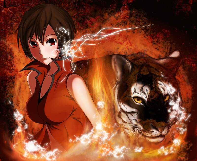 anime girl with tiger spirit