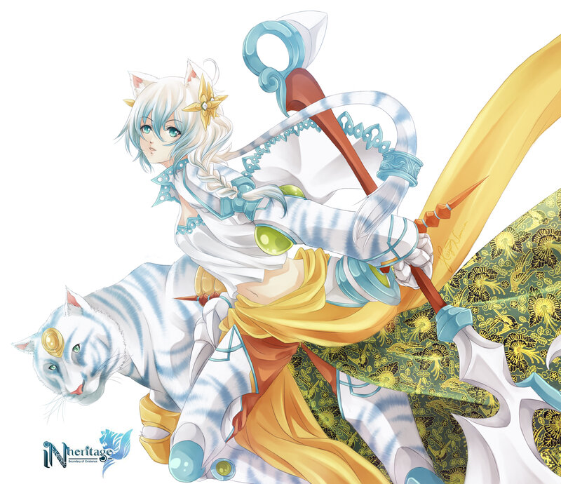 Anime Girl with Tiger — White