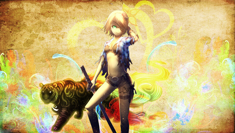 Anime Girl with Tiger — Yellow