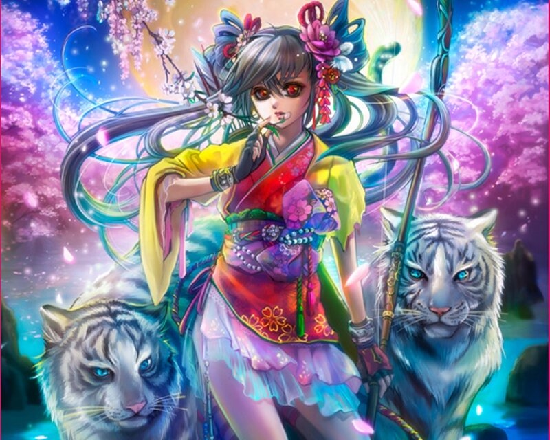 Anime Girl with Tigers