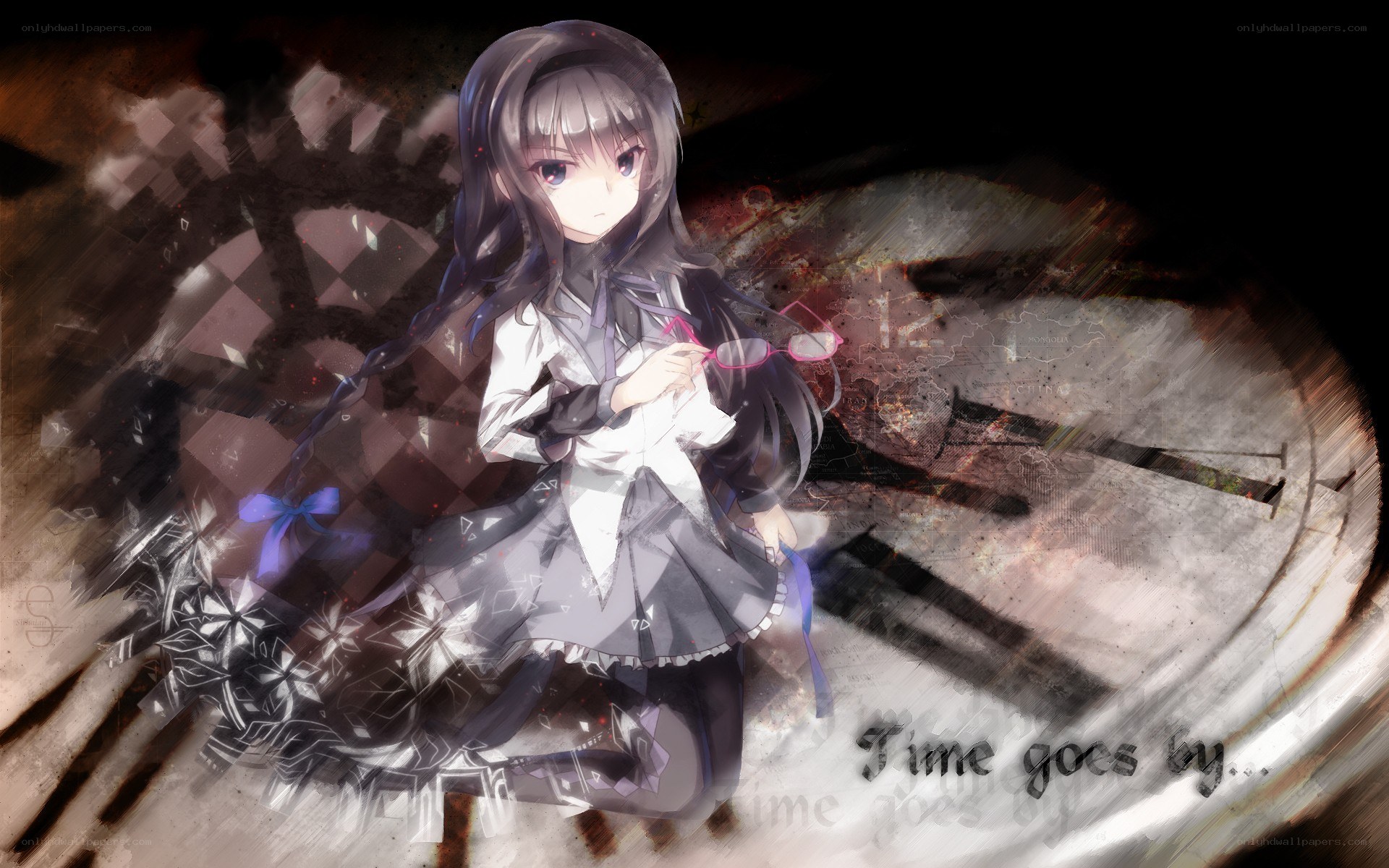 anime girl with time theme