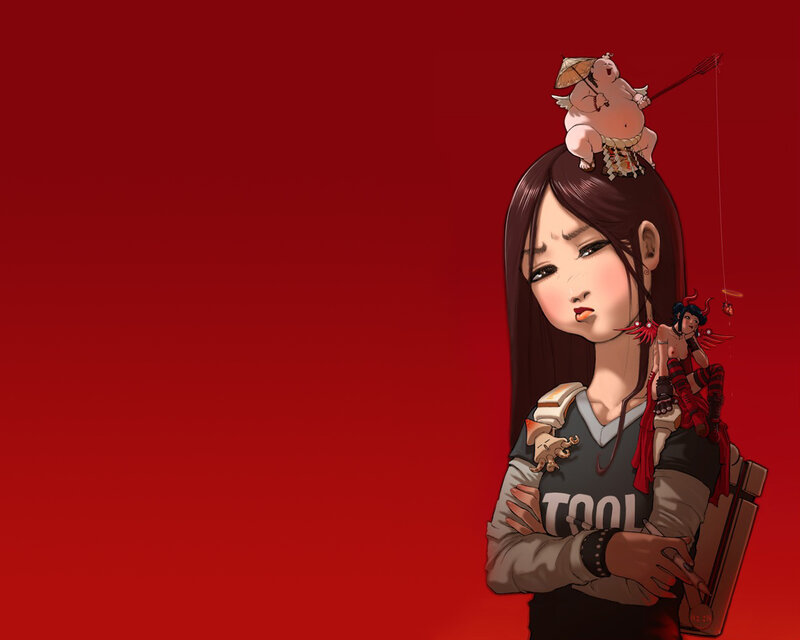 anime girl with tiny figures