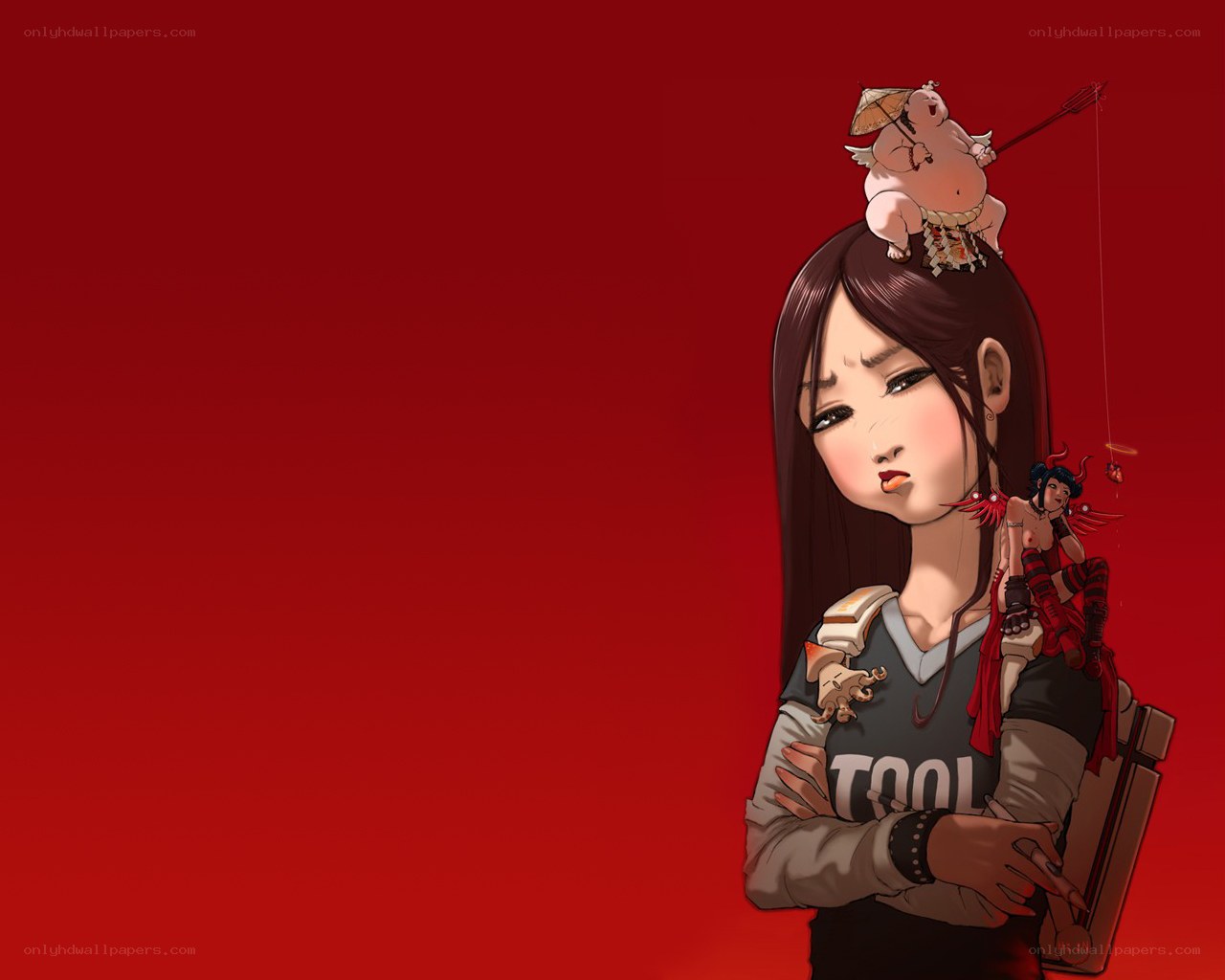 anime girl with tiny figures