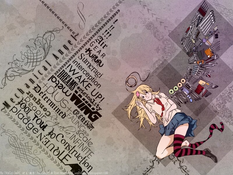 Anime girl with tools and text