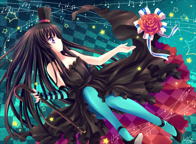 anime girl with top hat and cane