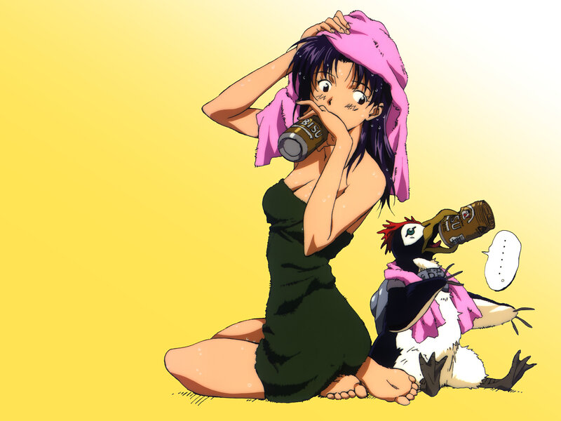 anime girl with towel and drink