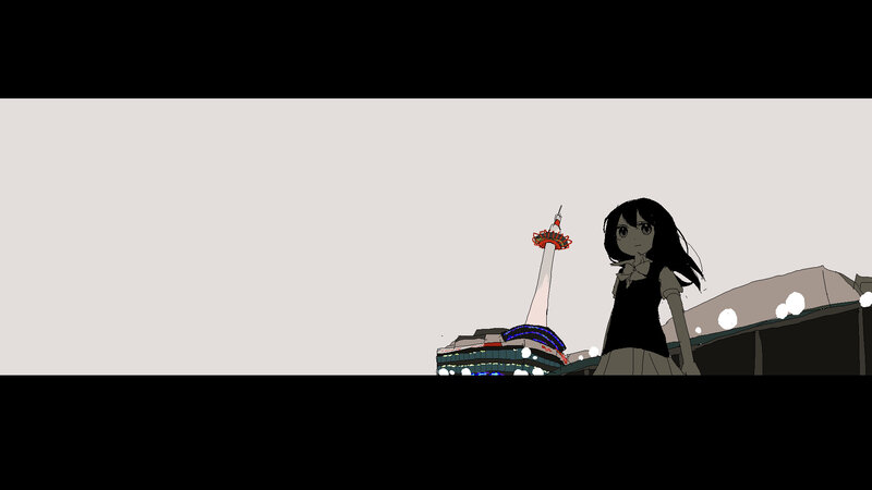 anime girl with tower in background