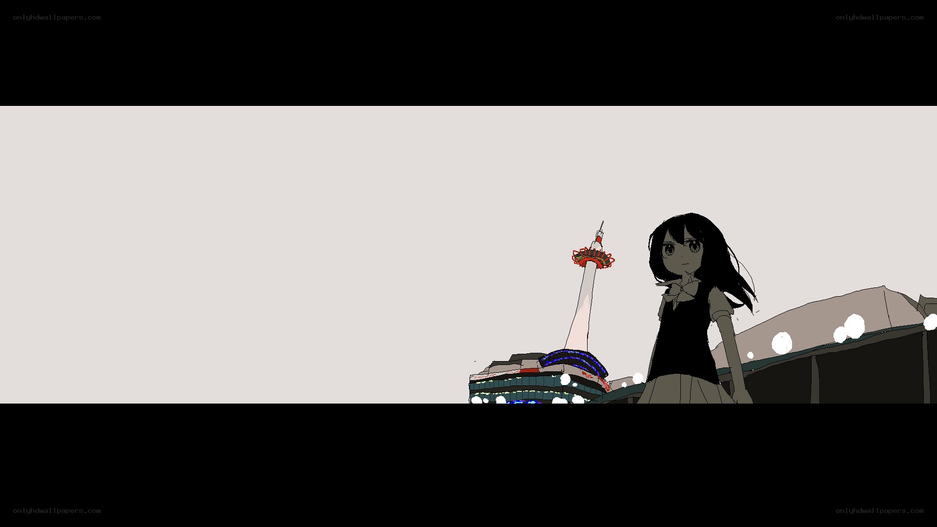 anime girl with tower in background