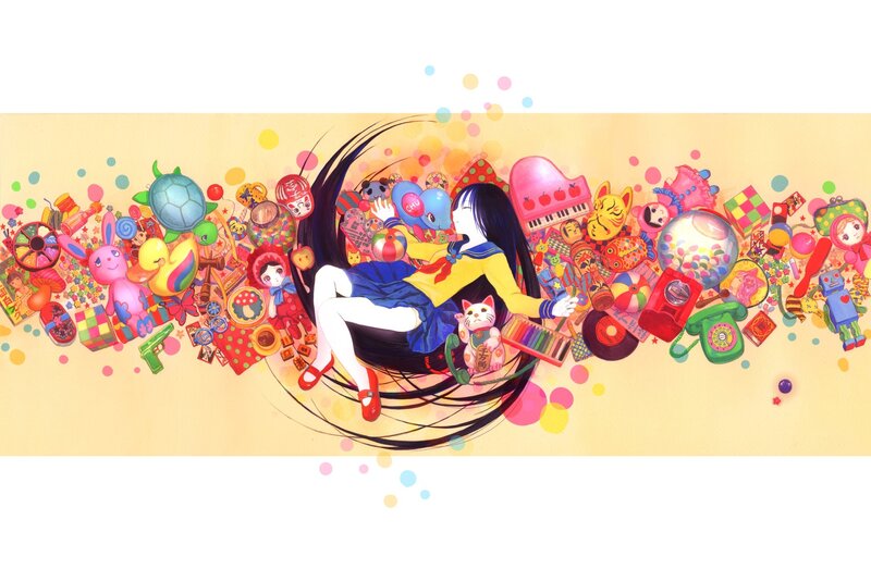 Anime Girl with Toys — Yellow