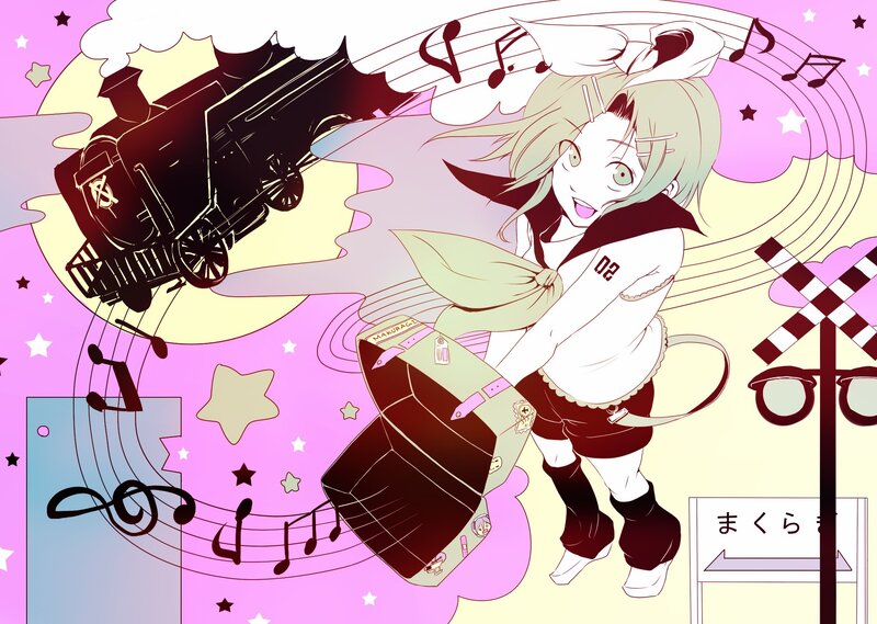 anime girl with train and music