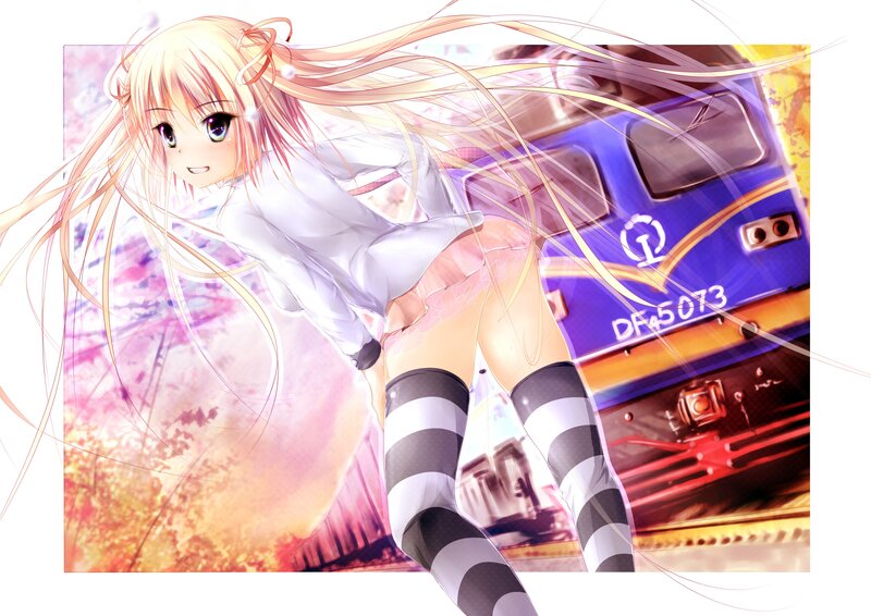 Anime girl with train background
