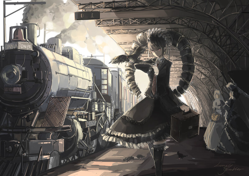 Anime Girl with Train — Black