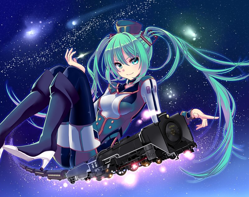 Anime Girl with Train — Blue, Dreamy