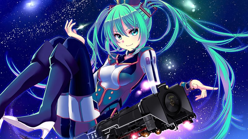 Anime Girl with Train — Blue, Fantastical, Night