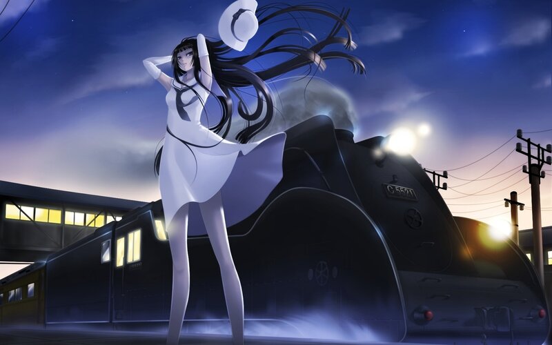 Anime Girl with Train — Blue