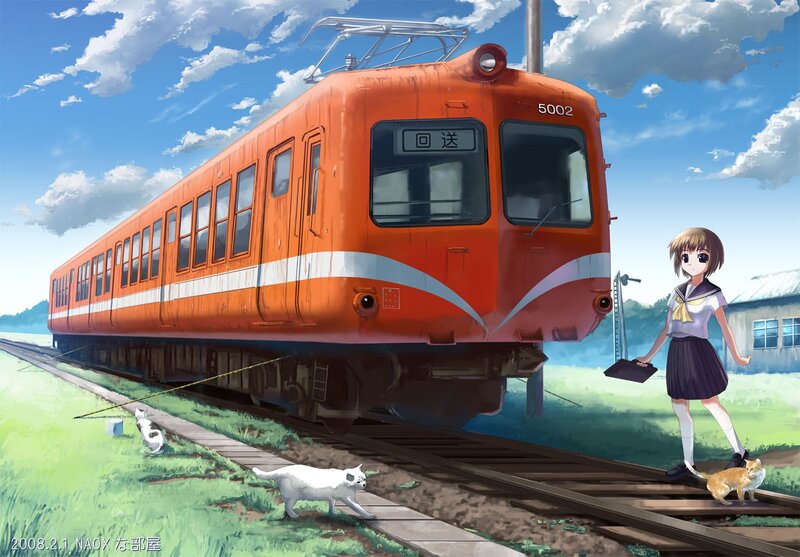 Anime Girl with Train — Orange
