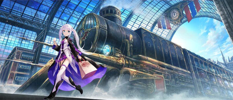 Anime Girl with Train — Purple, Dramatic, Afternoon