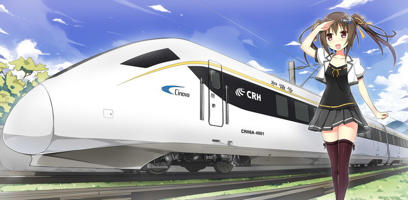 Anime Girl with Train — White