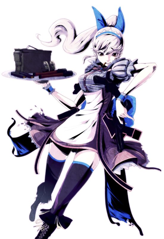 anime girl with tray and weapons