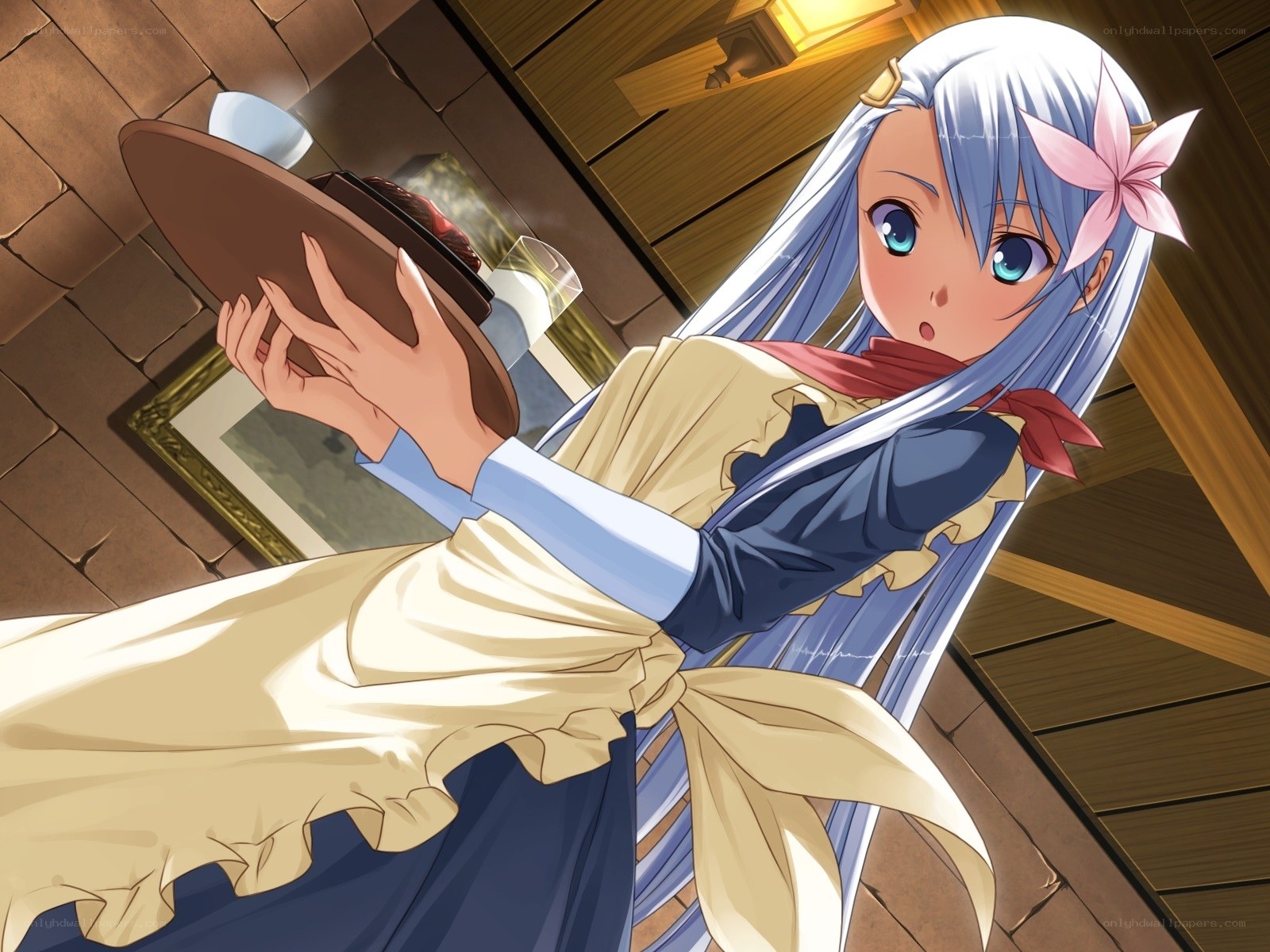 anime girl with tray