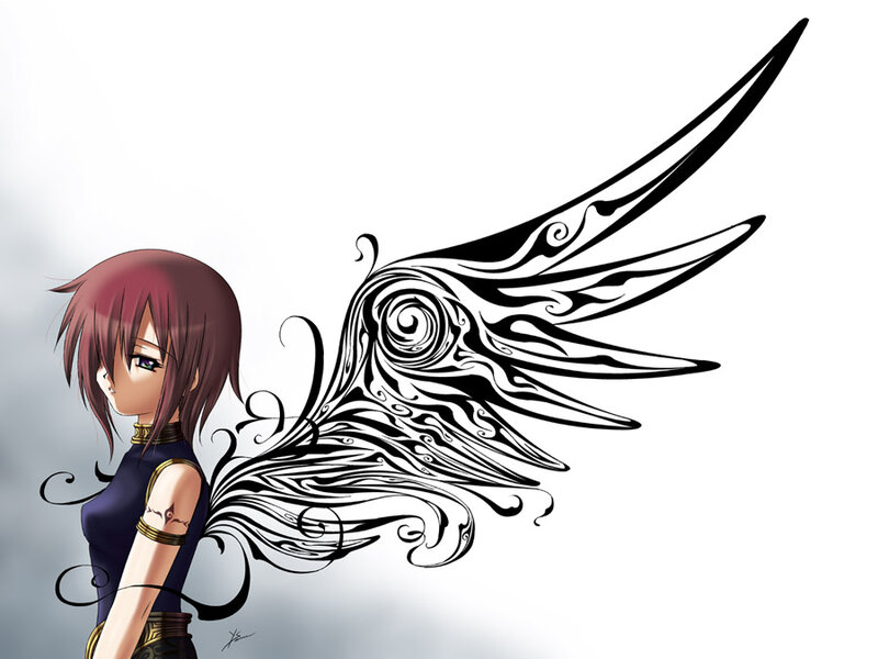 anime girl with tribal wings
