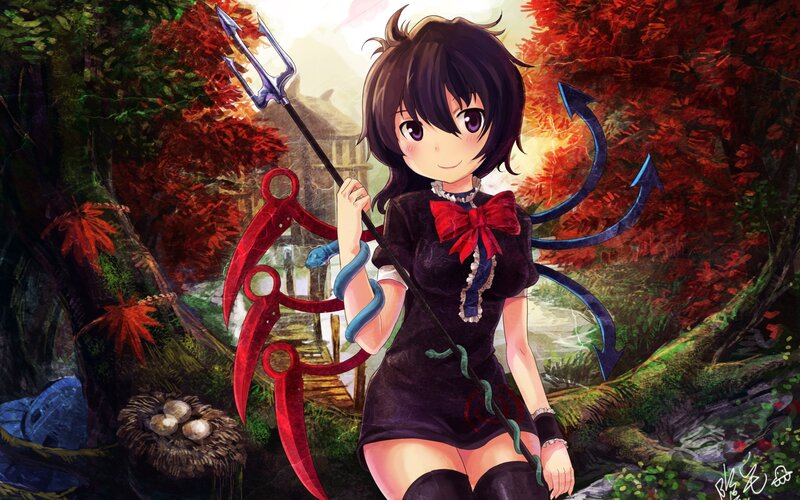 Anime Girl with Trident — Black, Dramatic, Autumn