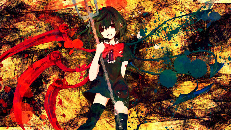 Anime Girl with Trident — Black, Dramatic, Digital Art, Red Tentacles