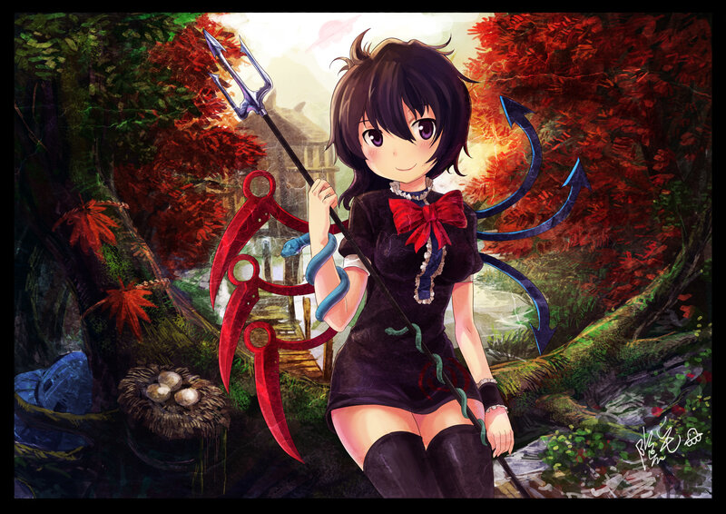 Anime Girl with Trident — Black, Serene