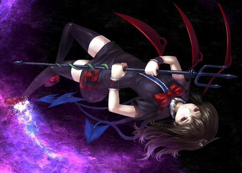 Anime Girl with Trident — Purple, Dramatic, Night, Digital Art