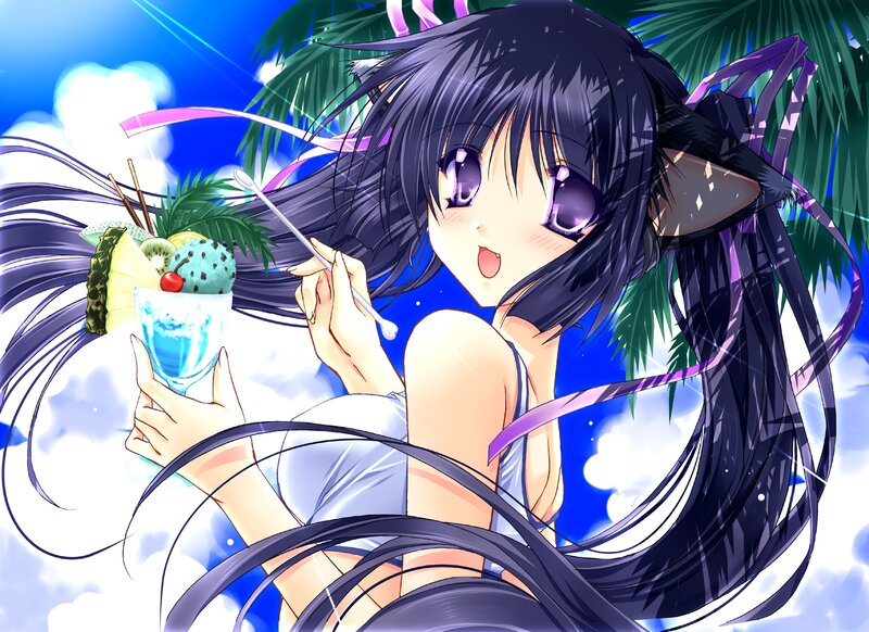 Anime girl with tropical drink