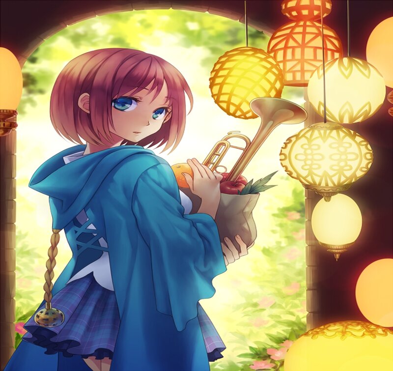 Anime Girl with Trumpet — Blue