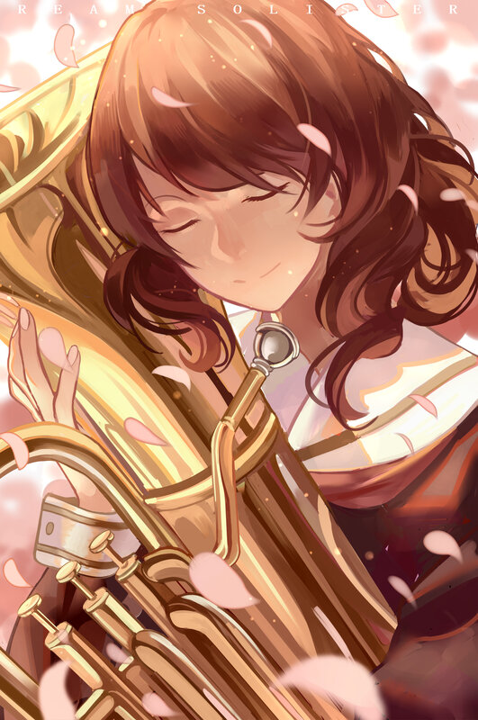 Anime Girl with Tuba — Brown, Serene