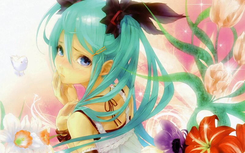 Anime Girl with Turquoise Hair — Cyan, Dreamy, Spring