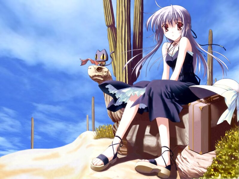Anime Girl with Turtle — Blue