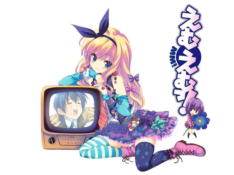 Anime girl with TV and character