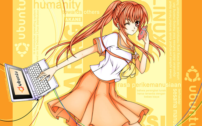 Anime girl with Ubuntu laptop