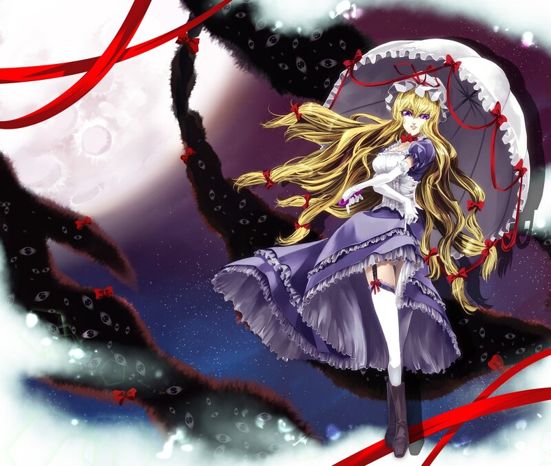 Anime girl with umbrella and ribbons