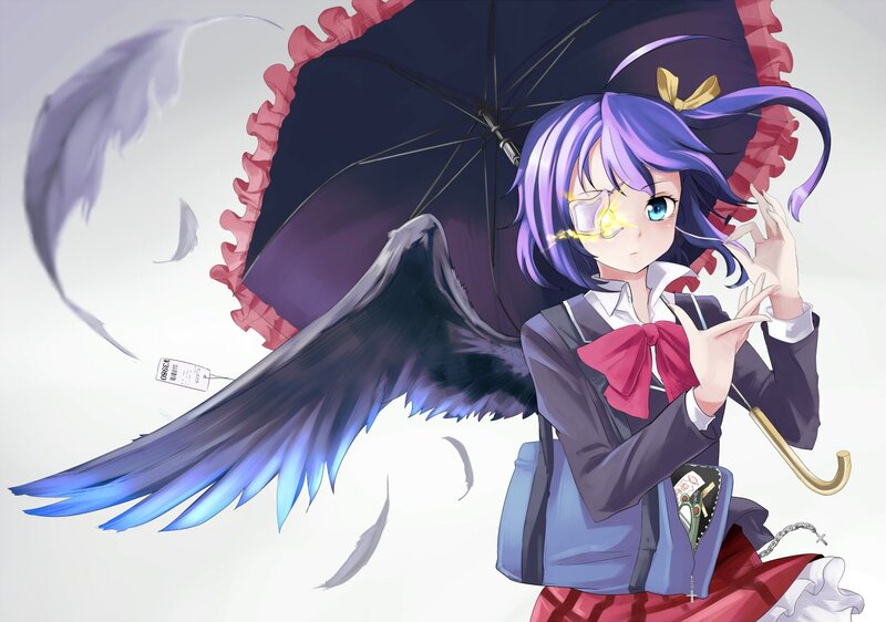 anime girl with umbrella and wings