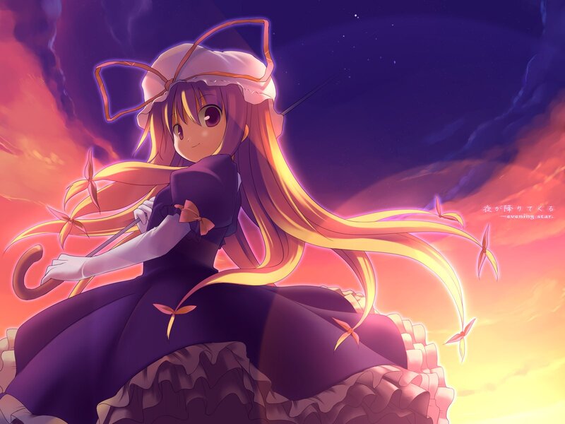 Anime girl with umbrella at dusk
