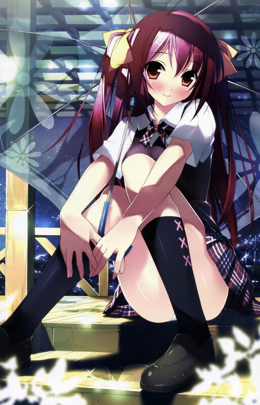 Anime girl with umbrella at night